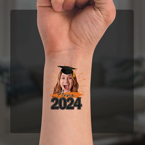 Congrats 2024, Custom Color,  Your Photo And Name Temporary Tattoo, Personalized Photo And Name, Fake Tattoo, Graduation Gift