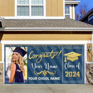 Congrats Class Of 2024 - Personalized Photo, Your Name And School Name Single Garage, Garage Door Banner Covers - Garage Door Banner Decorations