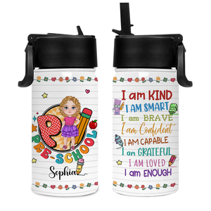 Custom 'I Am' Water Bottle for Kids, Custom Appearance And Name - Personalized Kids Water Bottle With Straw Lid