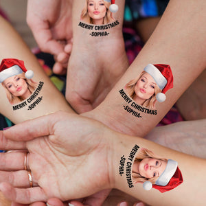 Merry Christmas, Custom Photo And Text Temporary Tattoo, Personalized Tattoo, Fake Tattoo