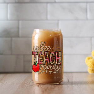 Coffee Teach Repeat - Custom Name - Personalized Glass Bottle, Frosted Bottle, Gift For Teacher, Back To School