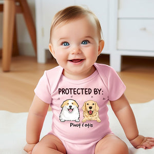 This Baby Protected By Peeking Dogs - Custom Pet And Name - Personalized Baby Onesie - Gift For Pet Lover