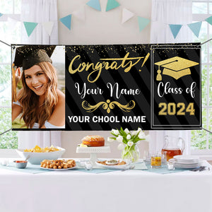 Congrats Class Of 2024- Personalized Photo And Texts Graduated Banner - Decoration Gifts