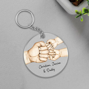 Dad And Kid Punch Hand, Custom Skin Color And Text - Personalized Acrylic Keychain