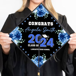 Flowers Custom Texts Grad Cap Topper - Personalized Customized Graduation Cap, Graduation Gift