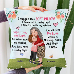 I Hugged This Soft Pillow, Grandma Hugging Kid, Custom Appearances And Names - Personalized Pillow, Gift For Family