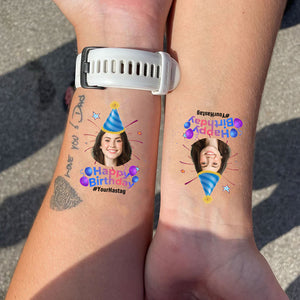 Welcome Birthday Party, Custom Photo And Texts Temporary Tattoo, Personalized Tattoo, Fake Tattoo