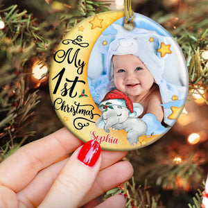 My Baby First Christmas, Custom Photo And Name- Personalized Ceramic Ornament - Gift For Christmas, Gift For Family