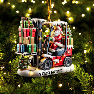 Forklift Santa Christmas Ornament, Personalized Ornament