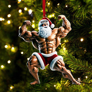 Santa Bodybuilder Christmas Ornament, Personalized Ornament