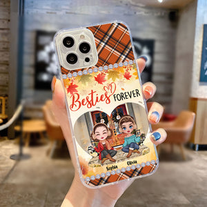 Besties Forever In Fall Season - Custom Appearances And Names - Personalized Phone Case, Gift For Best Friend