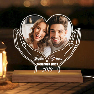 Couple Heart, Custom Photo And Text, Personalized Acrylic LED Light, Gift For Couple