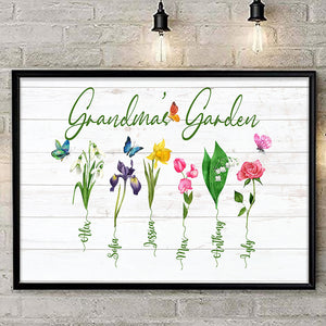 Personalized Grandma Garden Canvas, Family Birth Months Flowers, Gift For Family