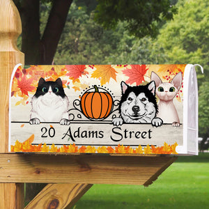 Personalized Autumn Pet Mailbox Cover, Custom Name Address, Gift For Dog Lover