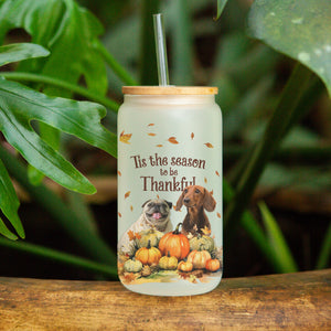 It's Fall Y'all - Tis The Season To be Thankful - Custom Pet Photo And Name - Personalized Glass Bottle, Frosted Bottle, Gift For Pet Lovers