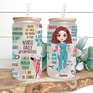 Nurse Daily Affirmations - Custom Appearance And Name - Personalized Glass Bottle, Frosted Bottle, Gift For Nurse