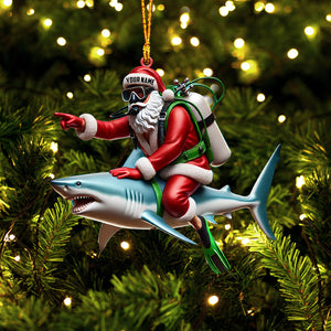 Santa Diver Riding Shark Christmas Ornament, Personalized Ornament