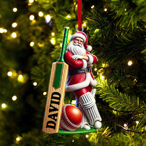 Cricket Ball Ready Santa Christmas Ornament, Personalized Ornament