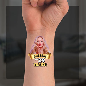 Cheers To Party Time, Custom Face Photo And Texts Temporary Tattoo, Personalized Party Tattoo, Fake Tattoo