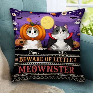 Beware Of Little Meownster - Personalized Cutie Kittie Pillow, Halloween Decor Gift, Cat Lovers Gift