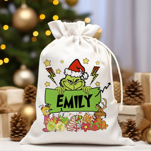 Christmas Decor Gift, Custom Background And Name, Personalized String Bag, Christmas Gift