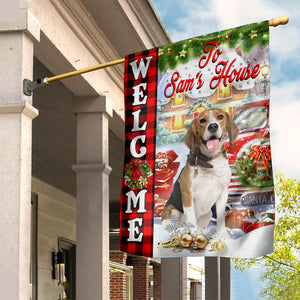 Welcome To Pet Christmas House - Personalized Pet Photo And Name Flag - Christmas Gift, Gift For Pet Lovers