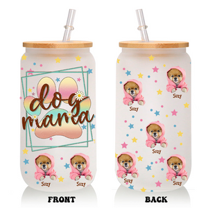 Dog Mama - Custom Photo And Name - Personalized Glass Bottle, Frosted Bottle - Gift For Dog Lovers