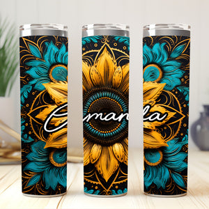 Sunflower - Custom Name - Personalized Skinny Tumbler