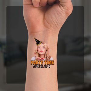 Party Time, Custom Face Photo And Texts Temporary Tattoo, Personalized Party Tattoo, Fake Tattoo