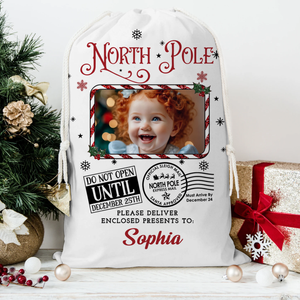 North Pole Delivery For Custom Photo And Name, Personalized String Bag, Christmas Gift