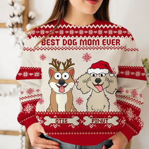 Best Dog Mom Ever, Christmas Pets Lover - Custom Pet And Name - Personalized Woolen Sweater - Xmas Gift