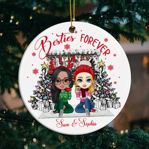 Christmas Besties Forever, Custom Appearances And Names- Personalized Ceramic Ornament - Gift For Christmas, Gift For Friends