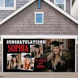 Congratulations Class Of 2024 - Personalized 4 Photos, Your Name And School Name Single Garage, Garage Door Banner Covers - Banner Decorations