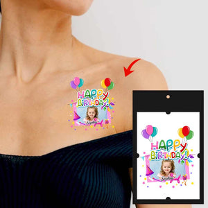 Colorful Birthday Balloon, Custom Photo And Texts Temporary Tattoo, Personalized Tattoo, Fake Tattoo