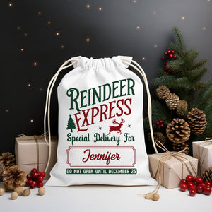 Reindeer Express Custom Name, Personalized String Bag, Christmas Gift