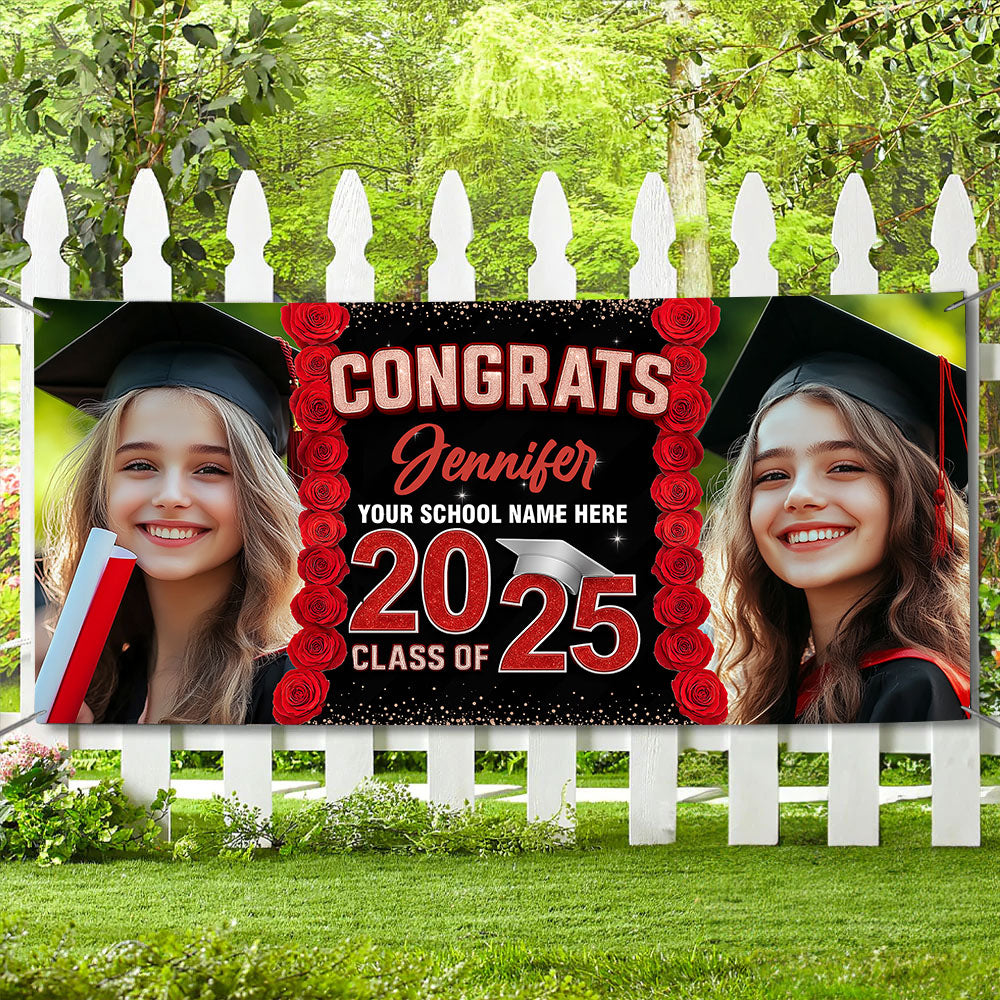 Congrats Class Of 2025- Personalized Graduated Classic Banner - Decoration Gifts