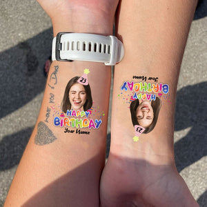 Welcome Birthday Party Tattoo, Custom Photo And Texts Temporary Tattoo, Personalized Tattoo, Fake Tattoo