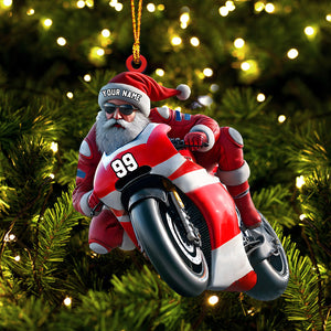 Santa Motobike Christmas Ornament, Personalized Ornament