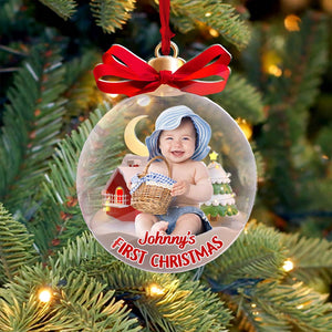 Baby First Christmas, Christmas Decor Custom Photo And Name - Personalized Acrylic Ornament - Gift For Family