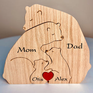 Personalized Bear Family Wooden Puzzle - Puzzle Wooden Bear Family - Wooden Pet Carvings, Gift For Family, Gift For Couple