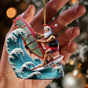 Surfing Santa Christmas Ornament, Personalized Ornament