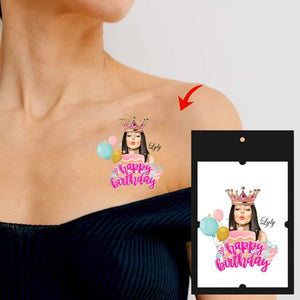 Queen Party Tattoo Birthday, Custom Photo And Texts Temporary Tattoo, Personalized Tattoo, Fake Tattoo