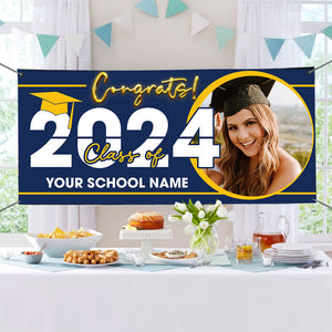 Congrats Class Of 2024- Personalized Photo And Texts Graduated Banner, Decoration Gifts