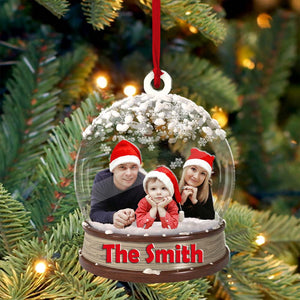 Merry Christmas Family Ball- Custom Photo And Family Name, Personalized Acrylic Ornament - Gift For Christmas