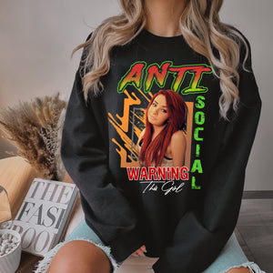 Anti Social Warning, Custom Background And Photo - Personalized Sweatshirt