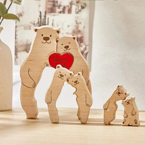 Personalized Wooden Bear Family Christmas - Puzzle Wooden Pet Family - Wooden Pet Carvings