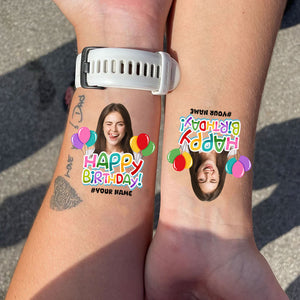 Balloon Birthday, Custom Photo And Text Temporary Tattoo, Personalized Tattoo, Fake Tattoo