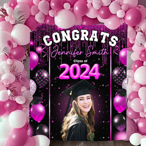 Congrats Class of 2024 Custom Photo And Name Graduation Party Backdrop - Personalized Custom Graduation Backdrop