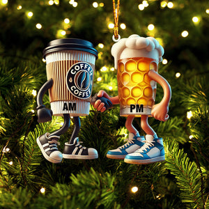 Beer And Coffee Couple Christmas Ornament, Personalized Ornament