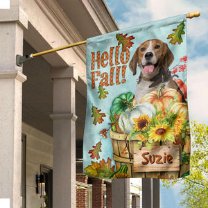 Hello Fall - Personalized Cute Pet Photo And Name Flag - Gift For Pet Lovers